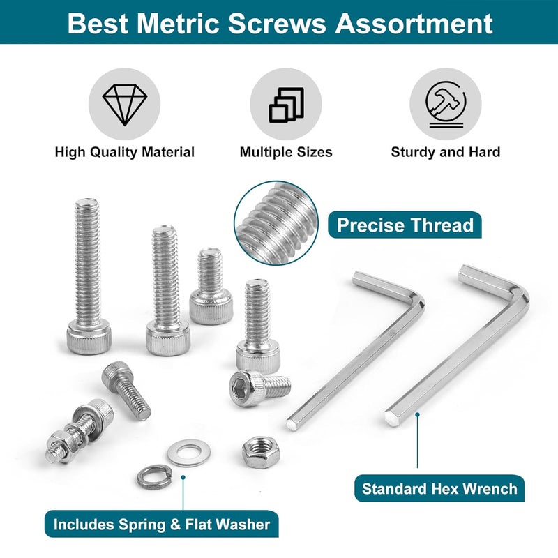 SATANTECH 1600Pcs Metric Screw Assortment,M2 M3 M4 M5 Metric Bolt Assortment,304 Stainless Steel Metric Machine Screws,Hex Socket Head Cap Screws Nuts and Bolts Assortment Kit with Flat & Lock Washers - Image 2
